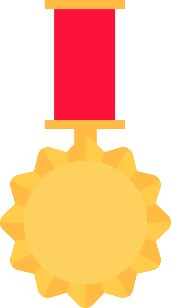 Gold medal with red ribbon in flat style png