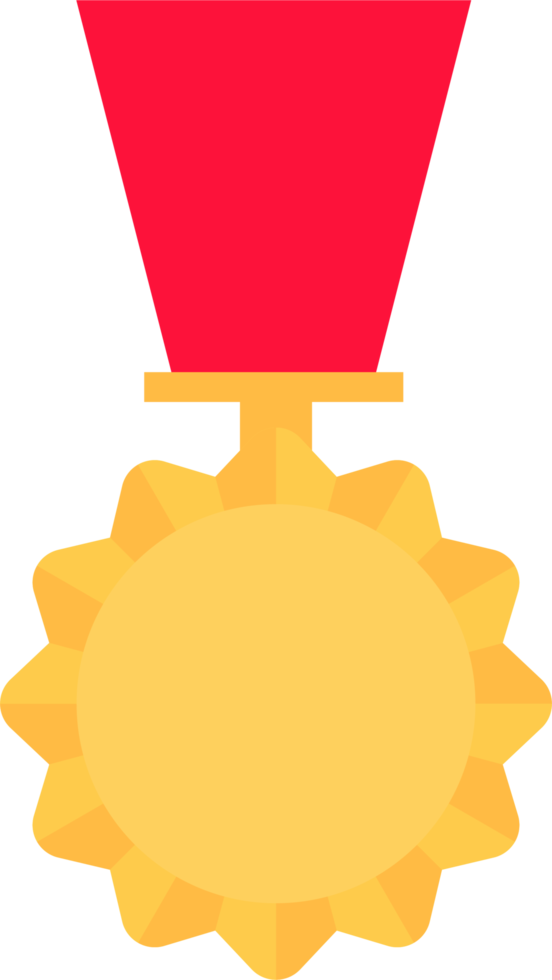 Gold medal with red ribbon in flat style png