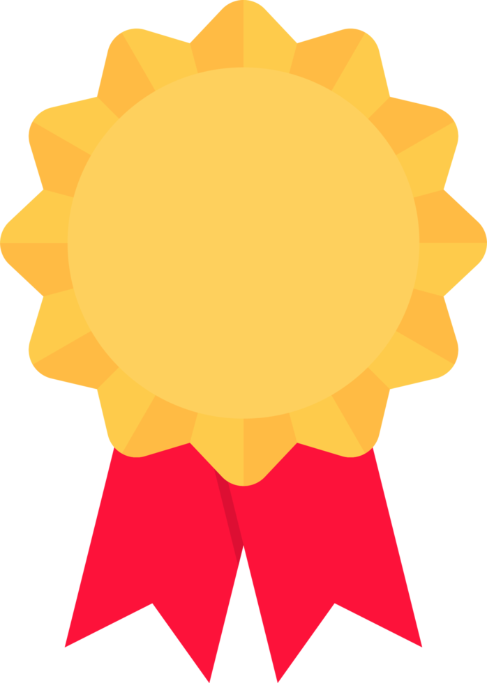 Gold medal with red ribbon in flat style png