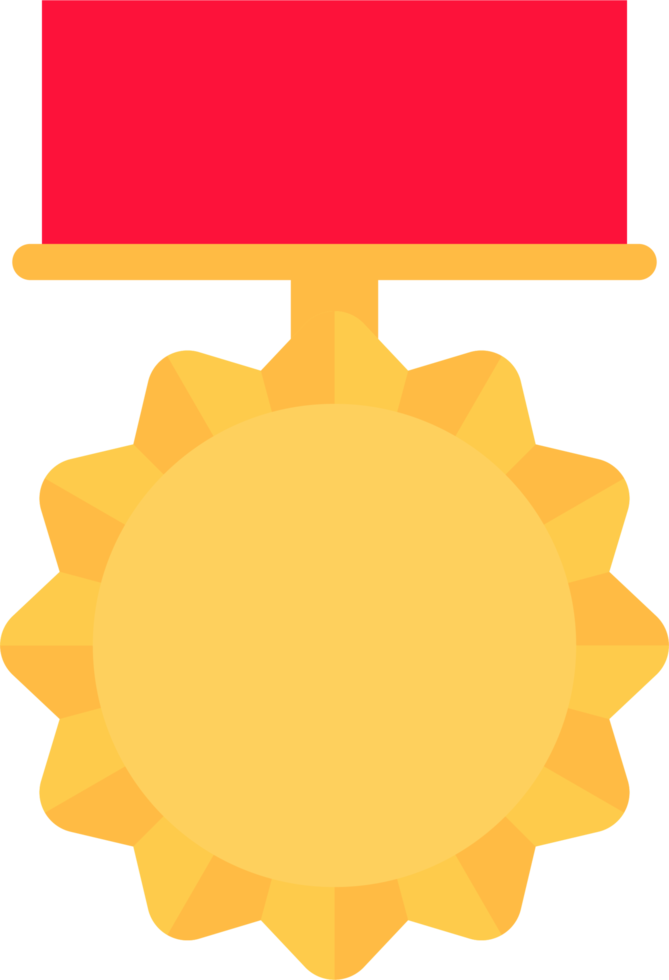 Gold medal with red ribbon in flat style png