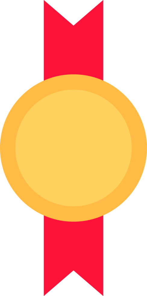 Gold medal with red ribbon in flat style png