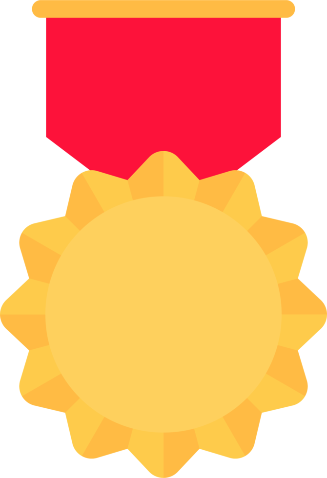Gold medal with red ribbon in flat style png