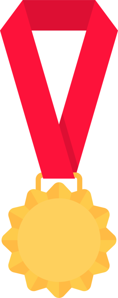 Gold medal with red ribbon in flat style png