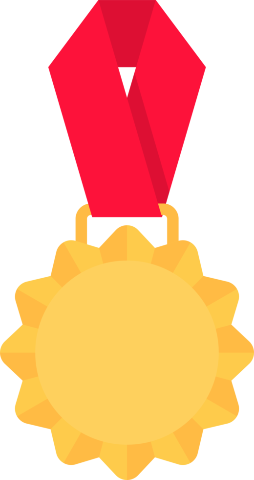 Gold medal with red ribbon in flat style png