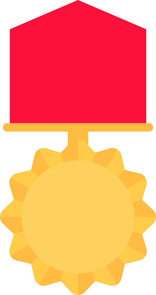 Gold medal with red ribbon in flat style png