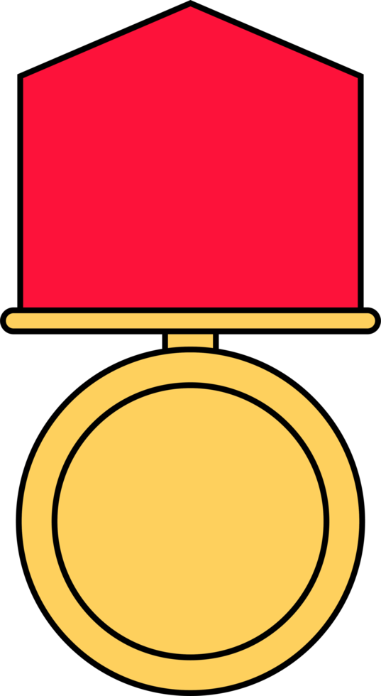 Gold medal with red ribbon in flat style png