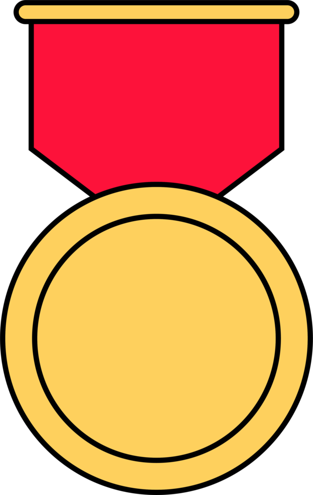 Gold medal with red ribbon in flat style png