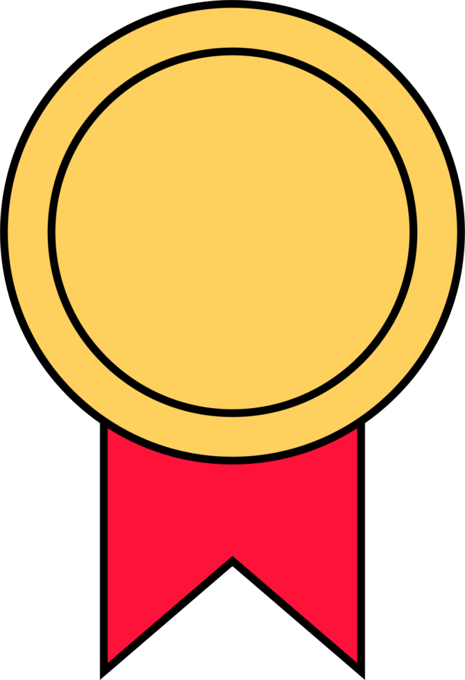 Gold medal with red ribbon in flat style png