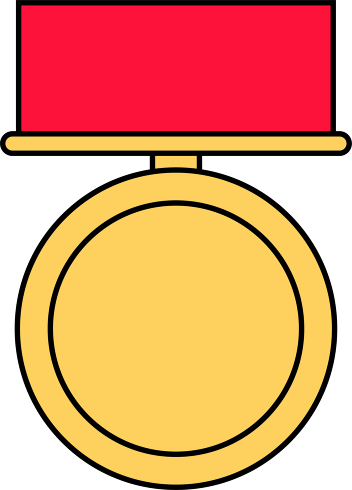 Gold medal with red ribbon in flat style png