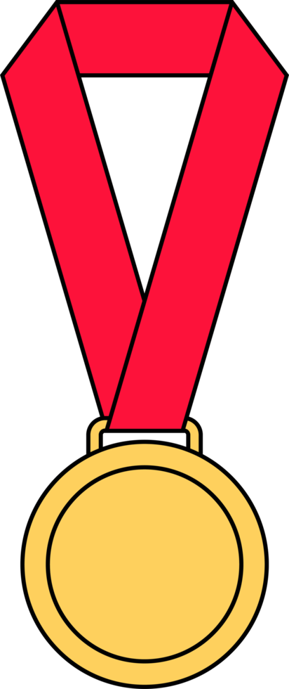 Gold medal with red ribbon in flat style png