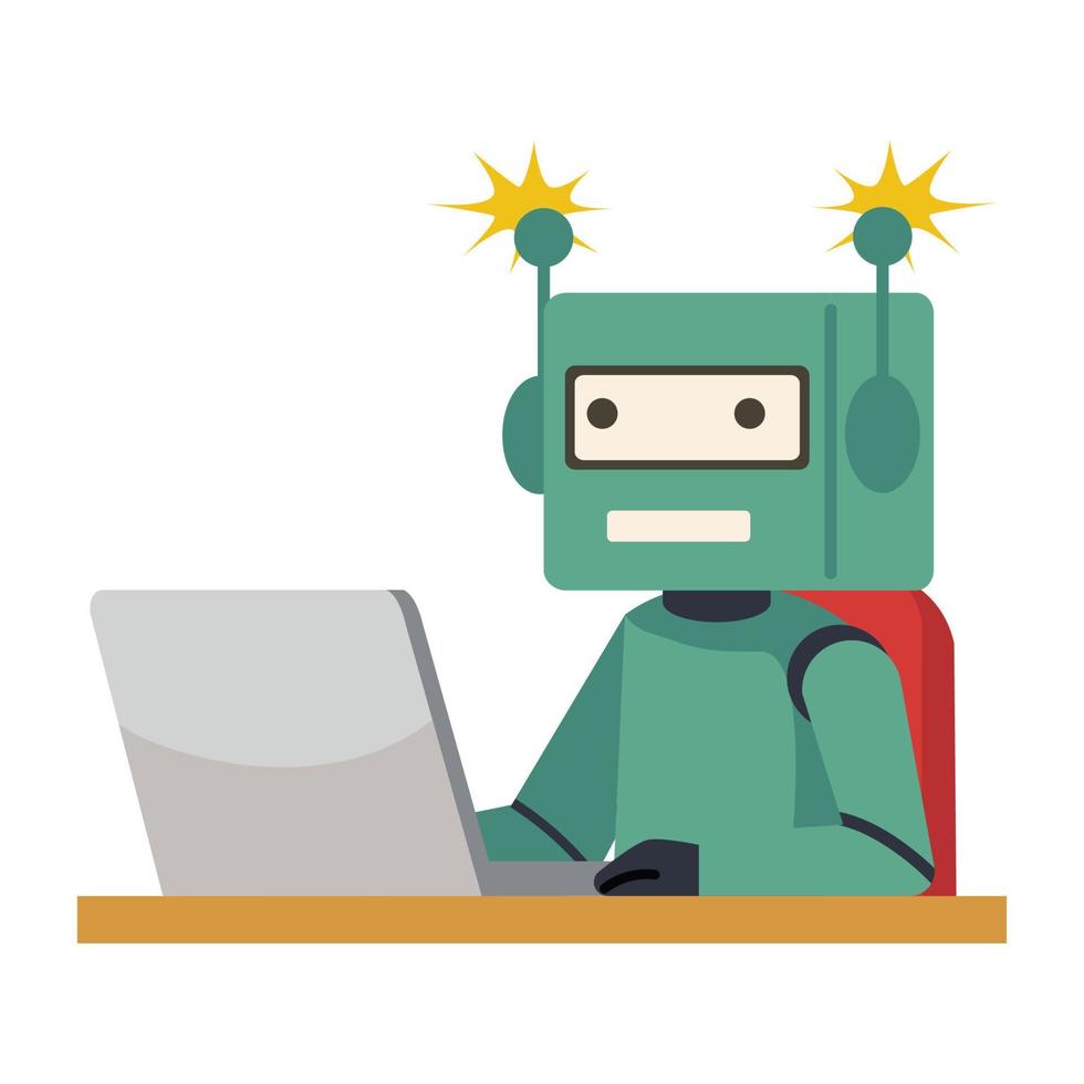 Robot doing  work with laptop vector