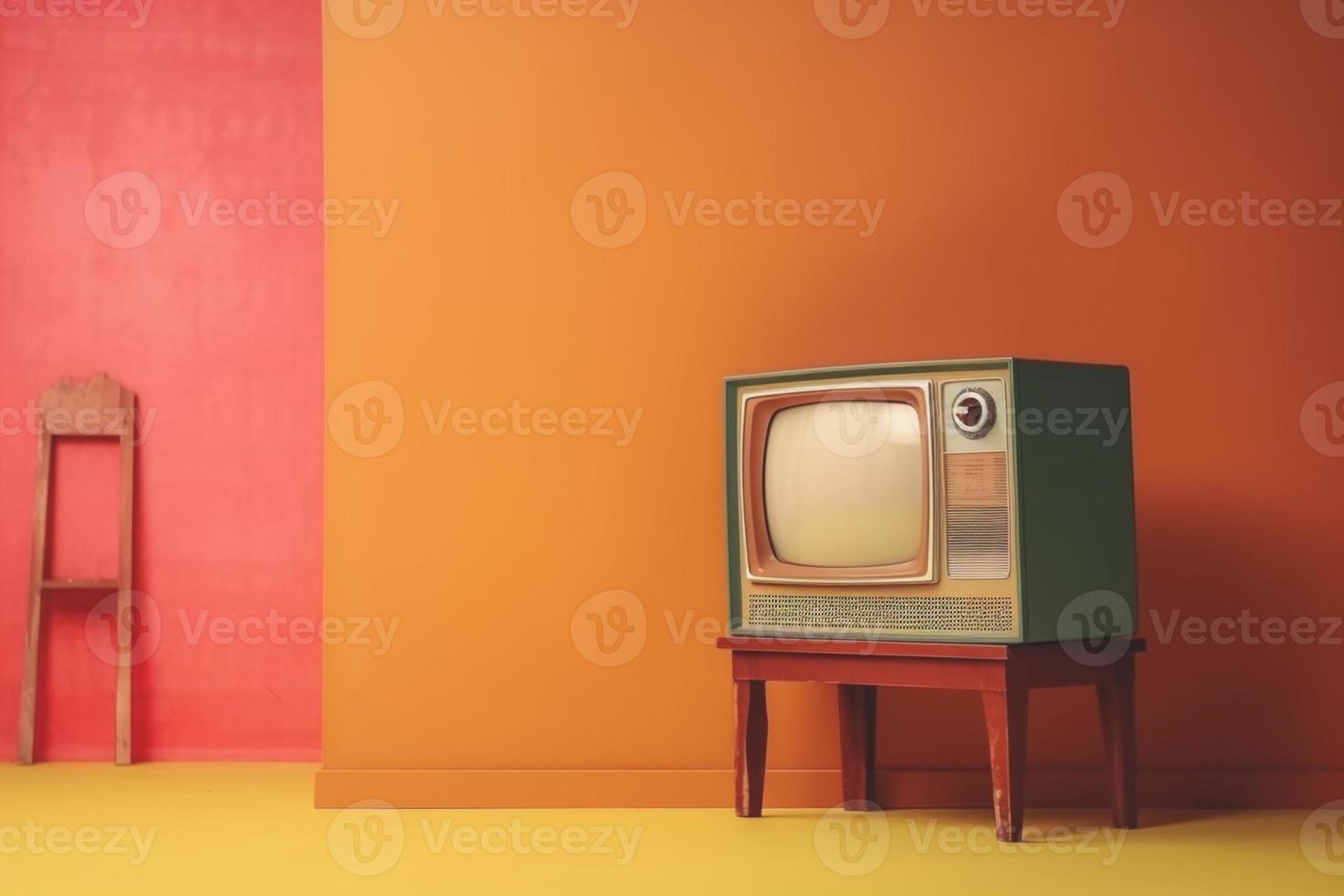 Retro old television on background. 90's concepts. Vintage style filtered photo. photo