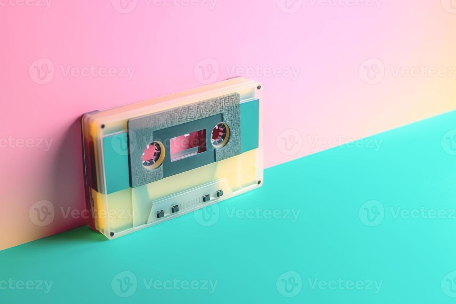 Rewind cassette tape compact retro on background. 90's concepts. Vintage style filtered photo. photo