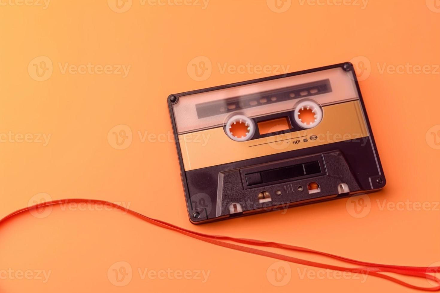 Rewind cassette tape compact retro on background. 90's concepts. Vintage style filtered photo. photo