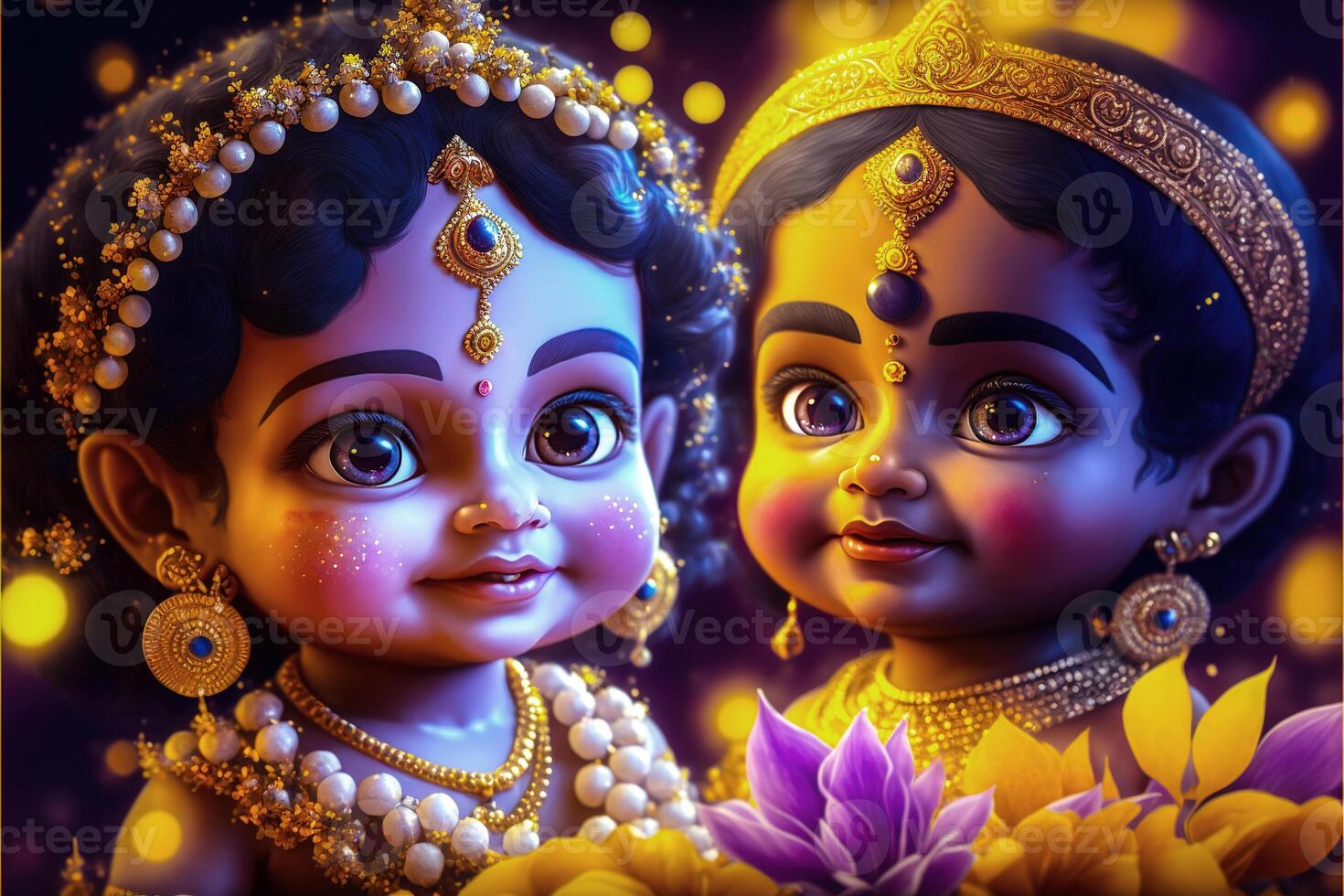 little Krishna and Radha cute image Generative AI 21979721 Stock ...