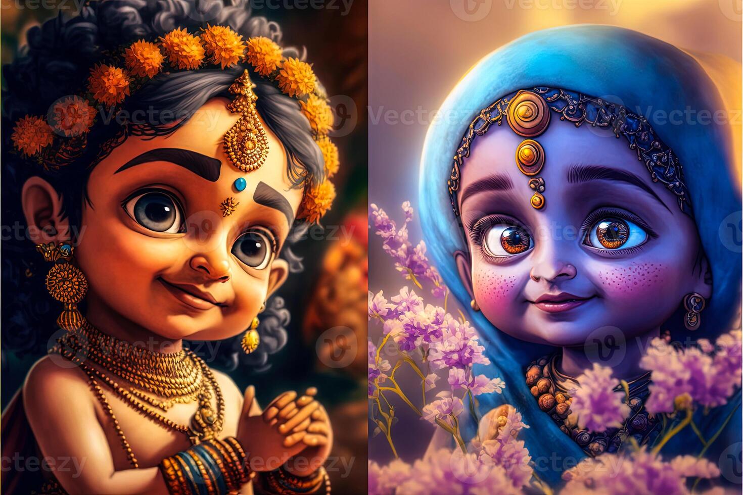 little Krishna and Radha cute image Generative AI 21979725 Stock ...