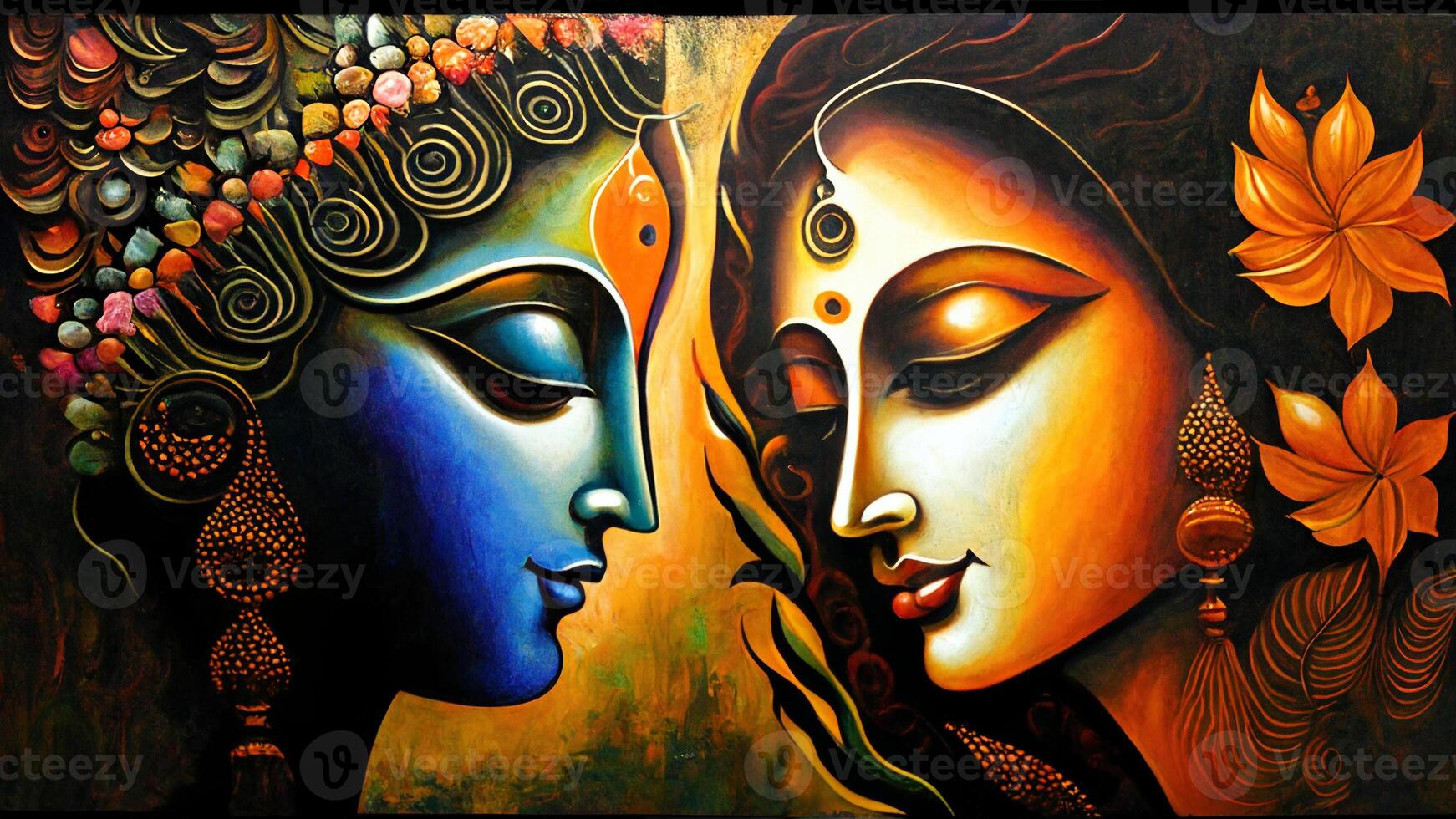 Radha krishna in love painting wall art 8K generative ai radha ...