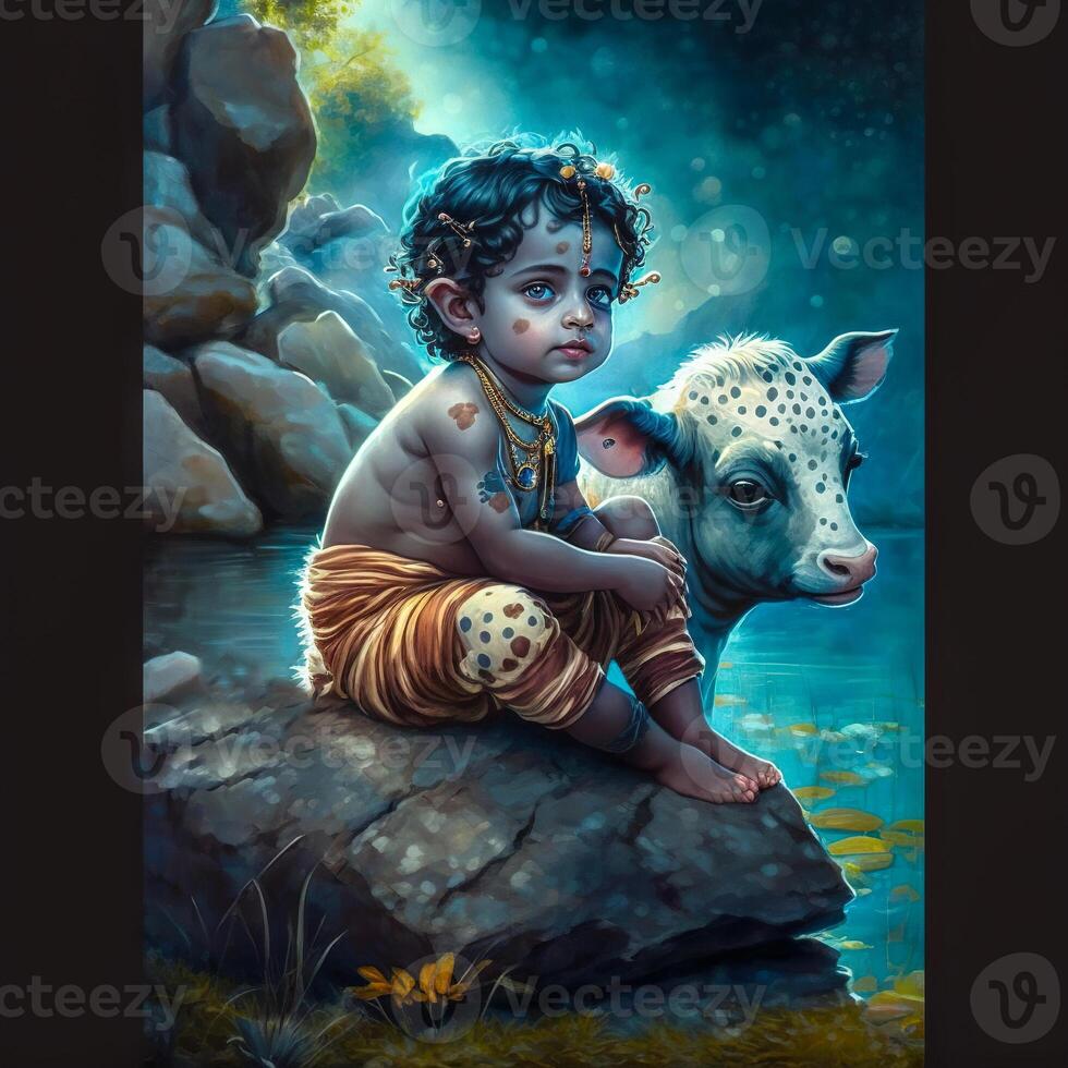 little Krishna cute with cow image Generative AI 21979816 Stock ...