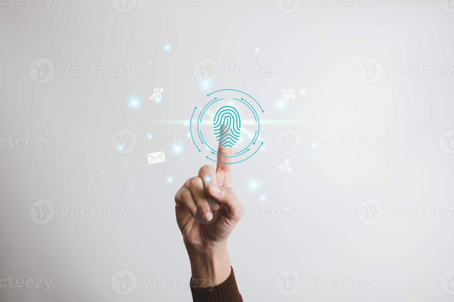 Verification of information with finger print, Internet security, online financial transaction, 2-step verification, confirm transaction and identity. photo