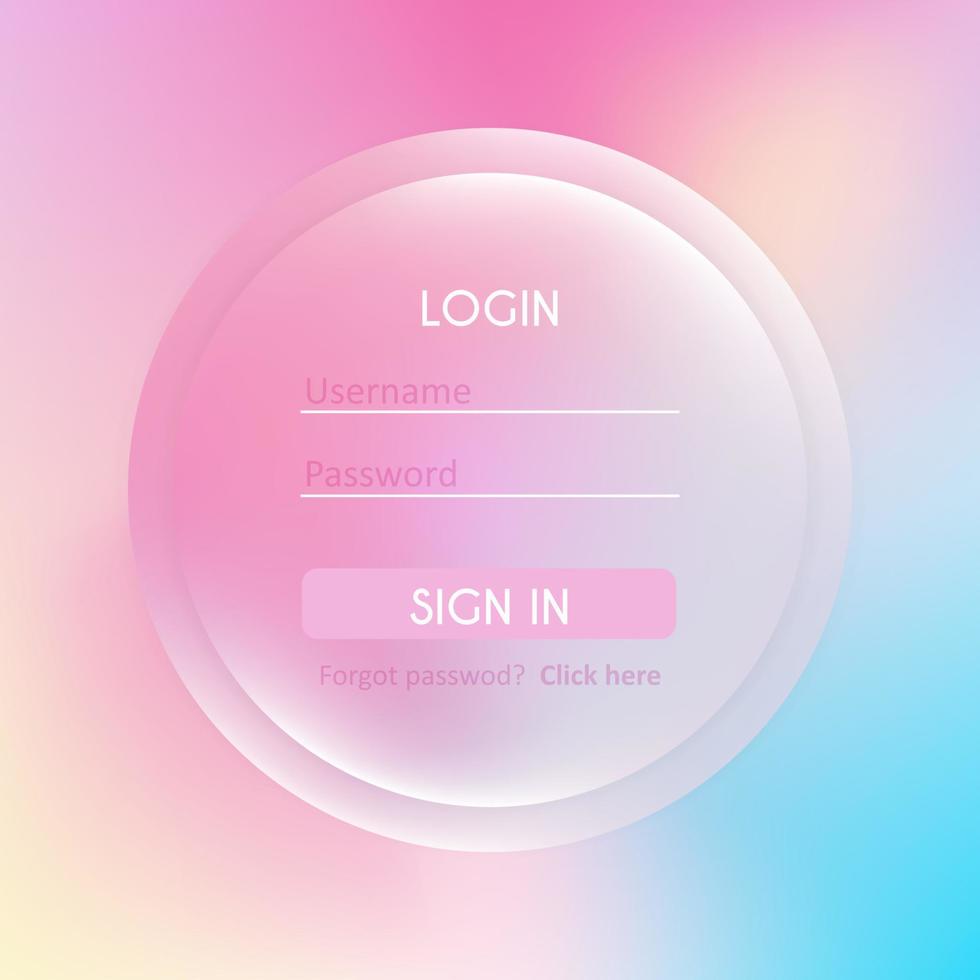 Glassmorphism vector concept. Glass effect login page. Mobile app login and signup UI concept. vector