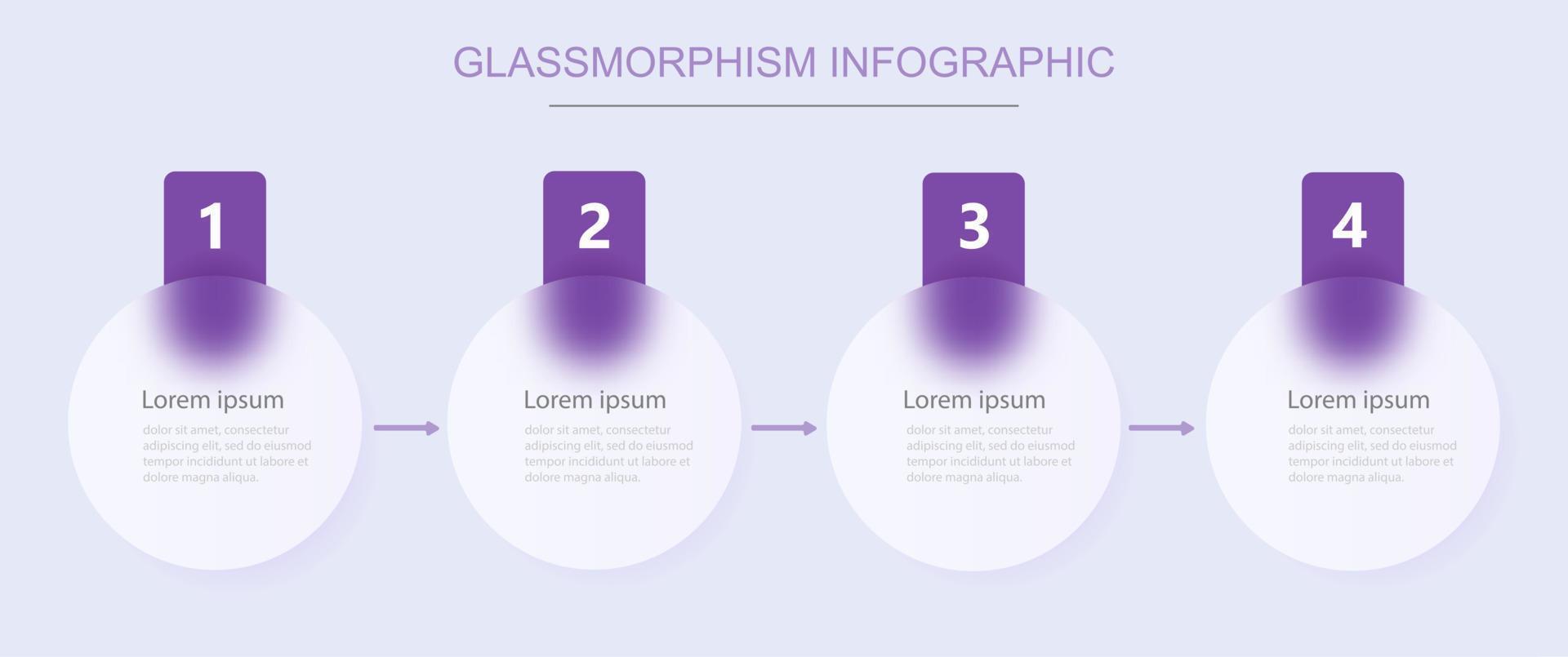 Infographics for 4 options, vector design with realistic frosted glass. 4 round positions under the numbers on a light background with a shadow.Glassmorphism effect