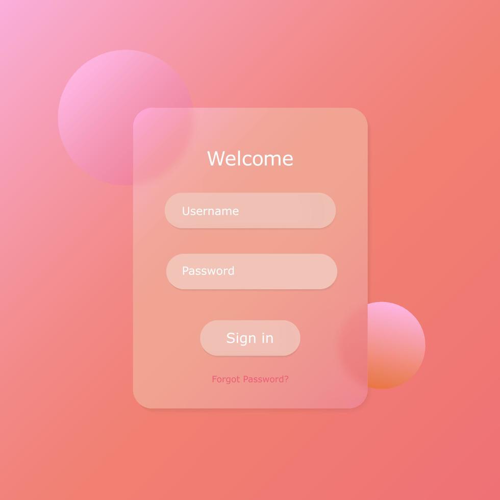 Glassmorphism vector concept. Glass effect login page. Mobile app login and signup UI concept. vector