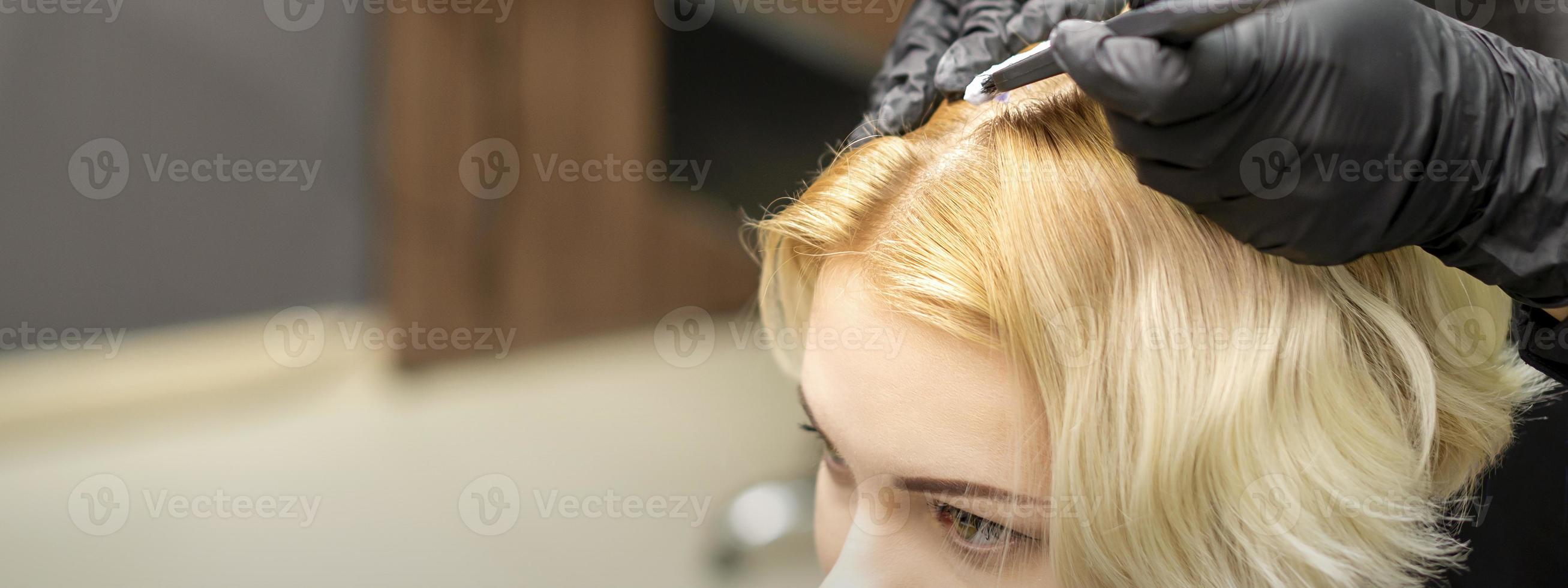 Young woman receiving dyeing hair photo