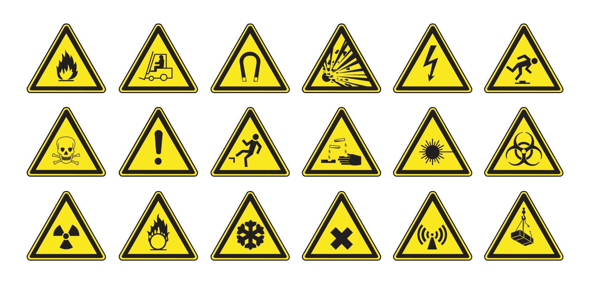 vector de conjunto de señal de advertencia de triángulo amarillo