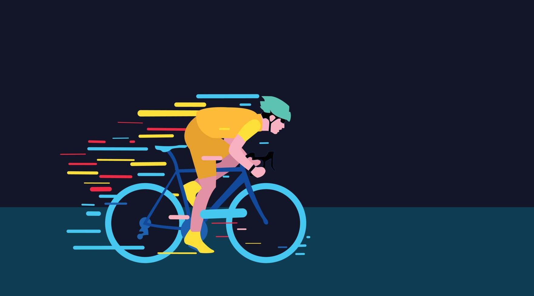 colorida ilustración de vector de ciclista de velocidad máxima sobre fondo nocturno