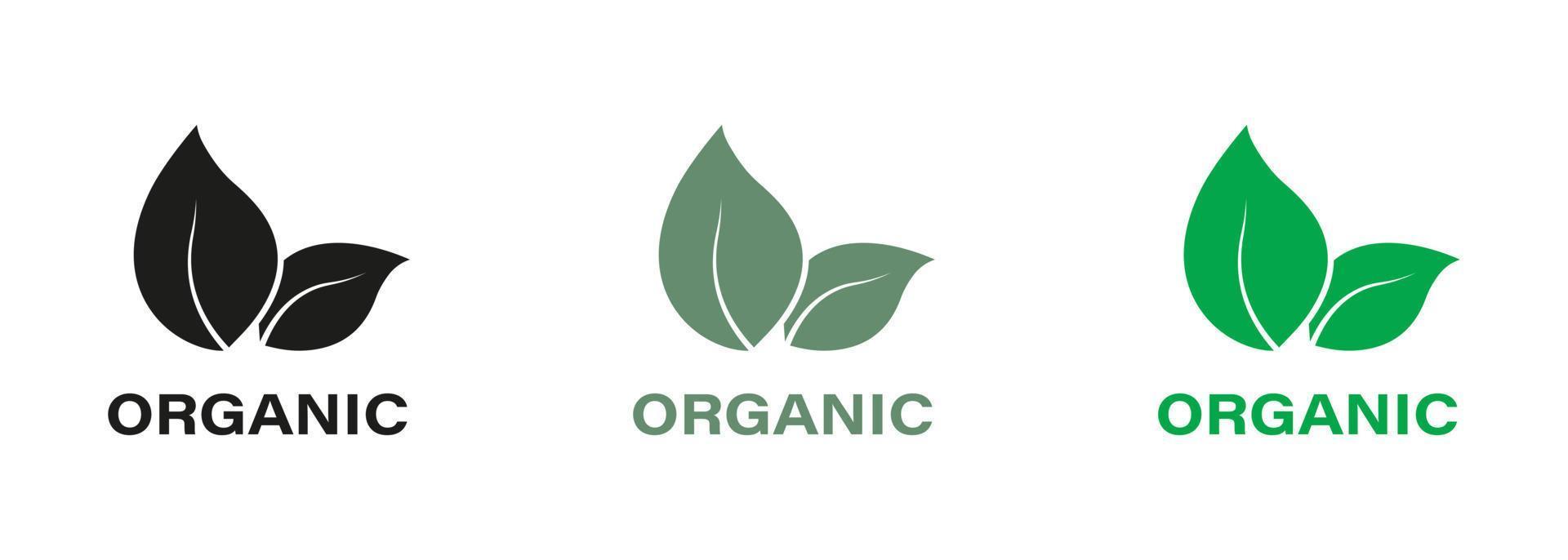 orgánico producto verde y negro icono colocar. natural bio sano eco comida silueta logo. bio orgánico producto sólido señales. vegano eco comida etiqueta. naturaleza orgánico producto. aislado vector ilustración.