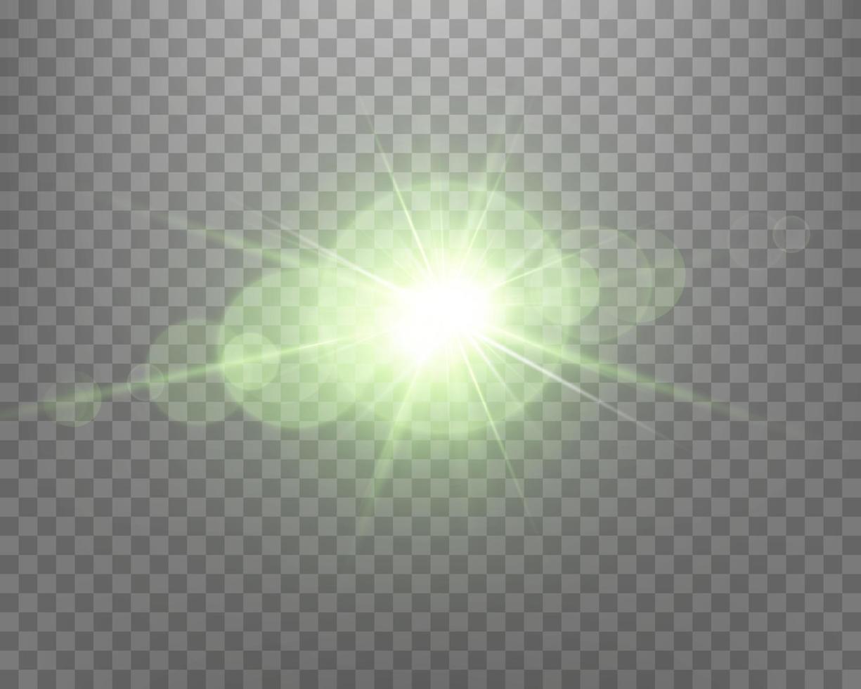 Green sunlight lens flare, sun flash with rays and spotlight. vector