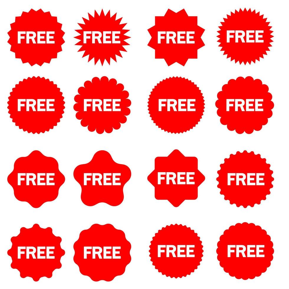 Free vector icons set. Red badge sticker illustration sign collection. Promotion and advertising.