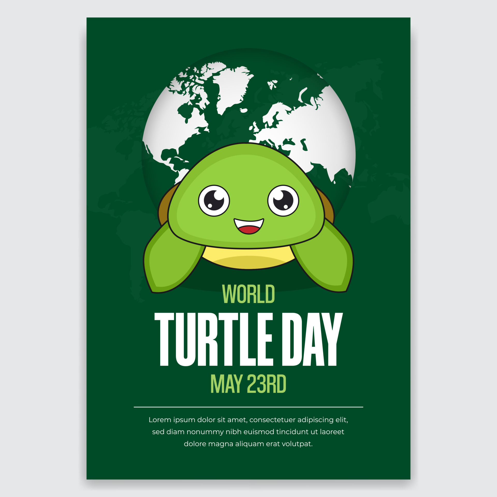 World Turtle Day May 23rd poster design with turtle and globe
