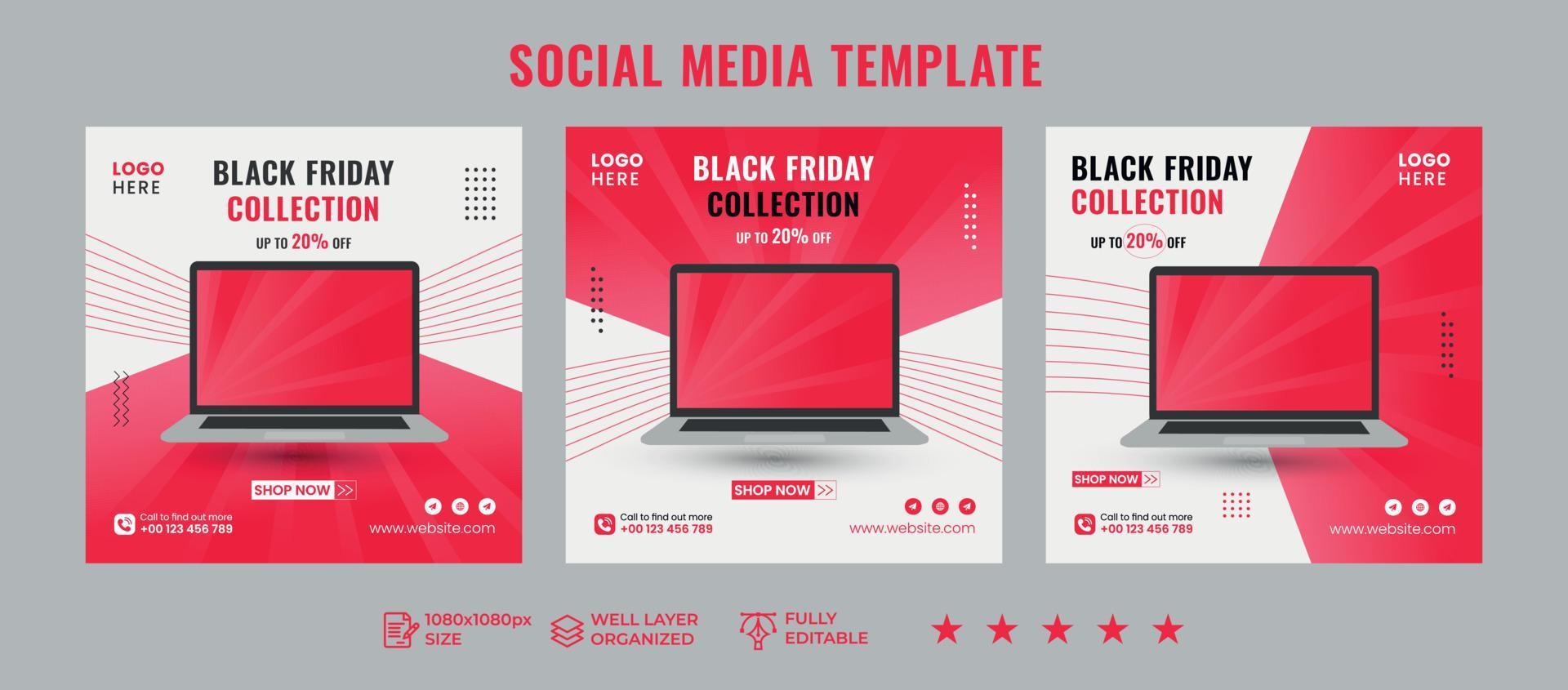 Social media post template for Black Friday, Editable Square Banner Design, web banner ads, space for photo vector illustration and Web Banner Ads vector