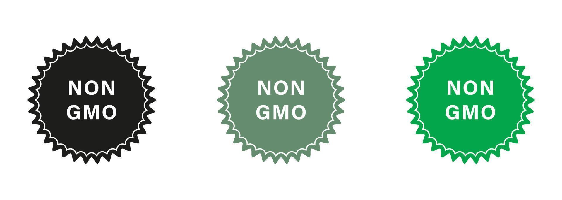 no gmo verde y negro sello colocar. gratis genéticamente modificado producto etiqueta. bio eco ingredientes para vegano símbolo. vegetariano sano comida pegatina. orgánico naturaleza insignia. aislado vector ilustración.