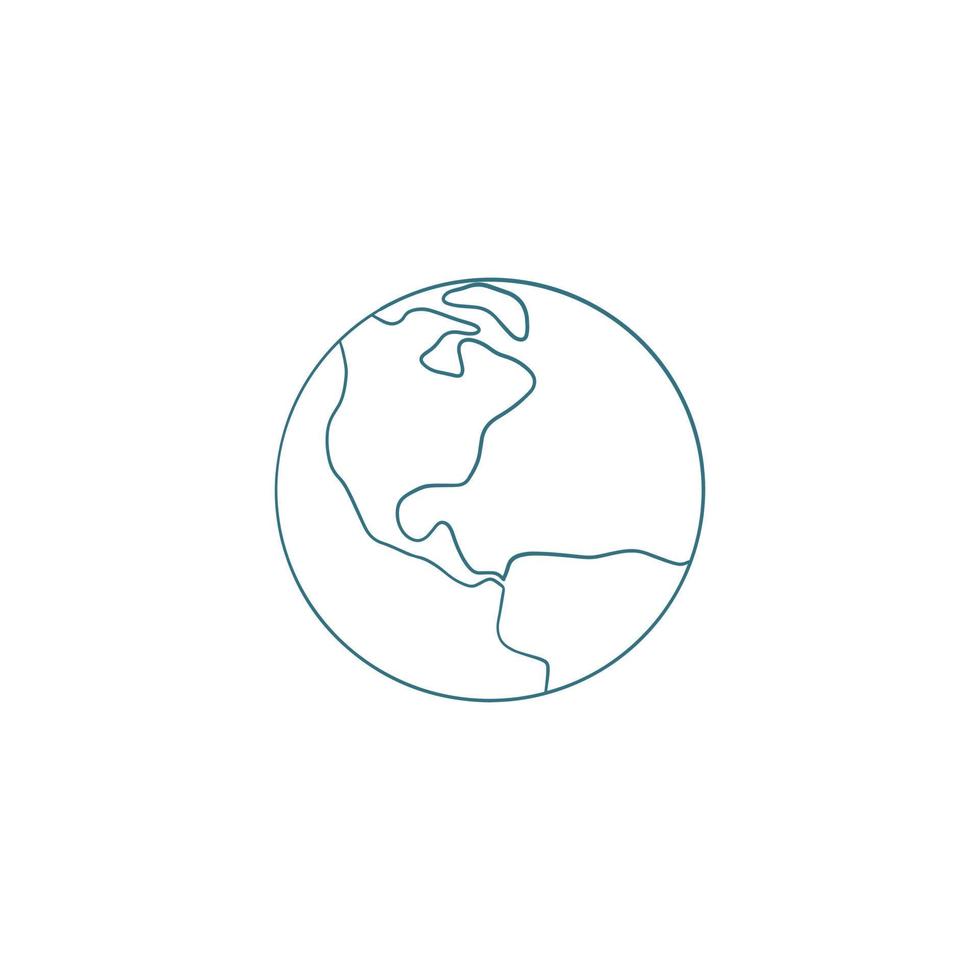 Hand drawn icon of the flat planet Earth. Vector illustration in a simple doodle style.