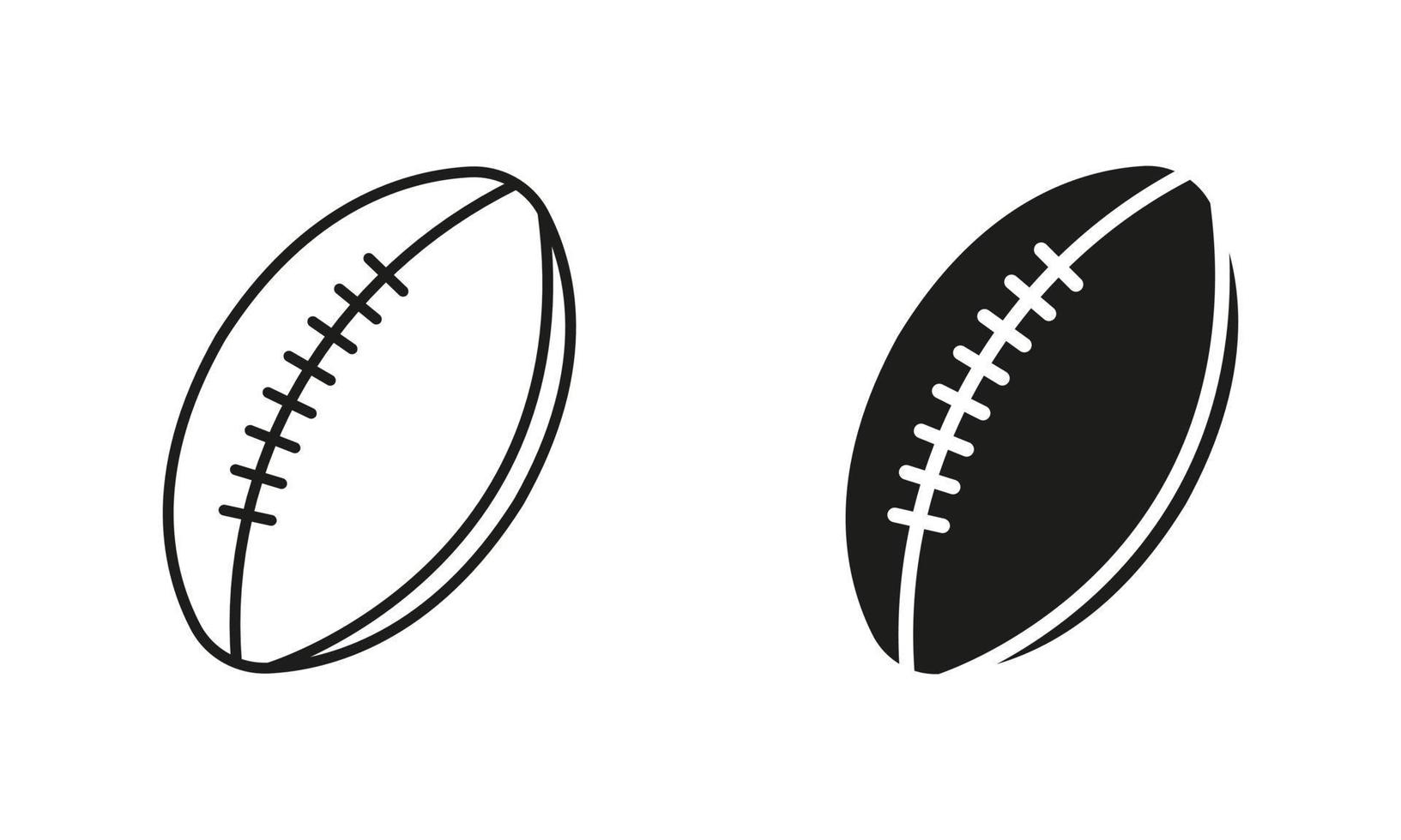 rugby pelota negro silueta y línea icono colocar. pelota para jugar Deportes juego, americano fútbol americano sólido y contorno símbolo colección en blanco antecedentes. aislado vector ilustración.