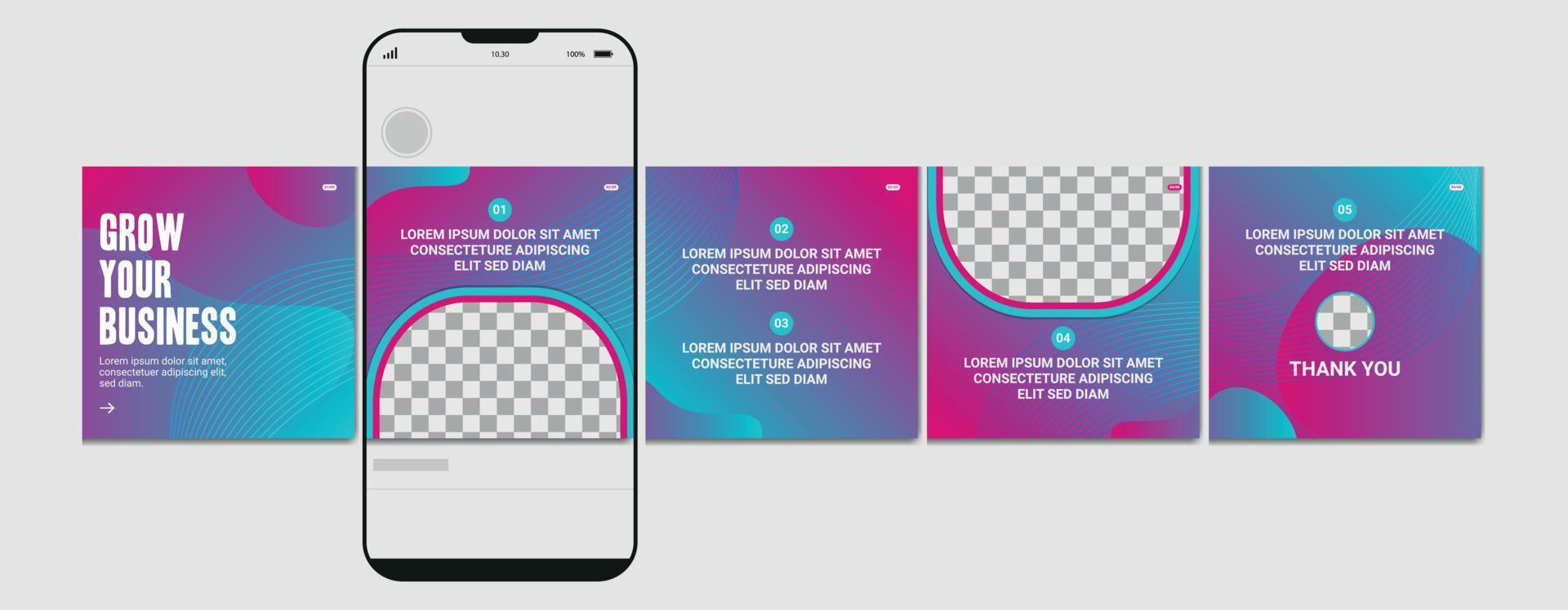 Set Of Carousel Post Template, Editable Carousel Post, Social Media Carousel Post For Business. vector
