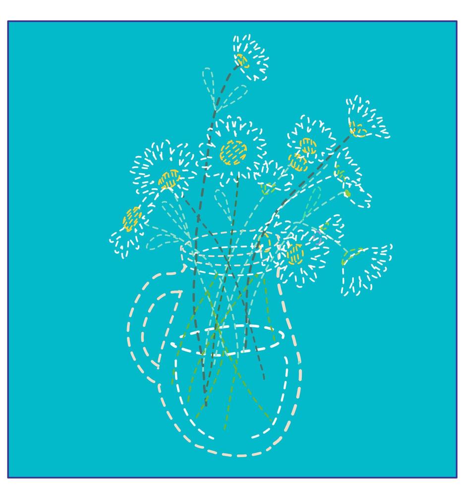 Spring Daisy in vase stitch art vector