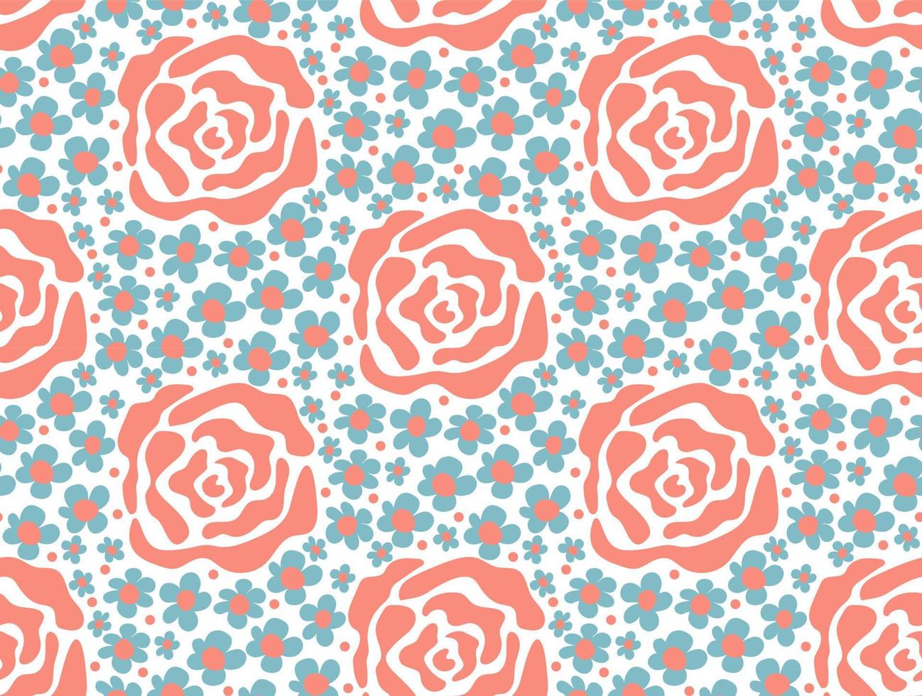 Groovy pattern with abstract rose and daisy flowers Modern naive groovy funky interior decorations, paintings. vector