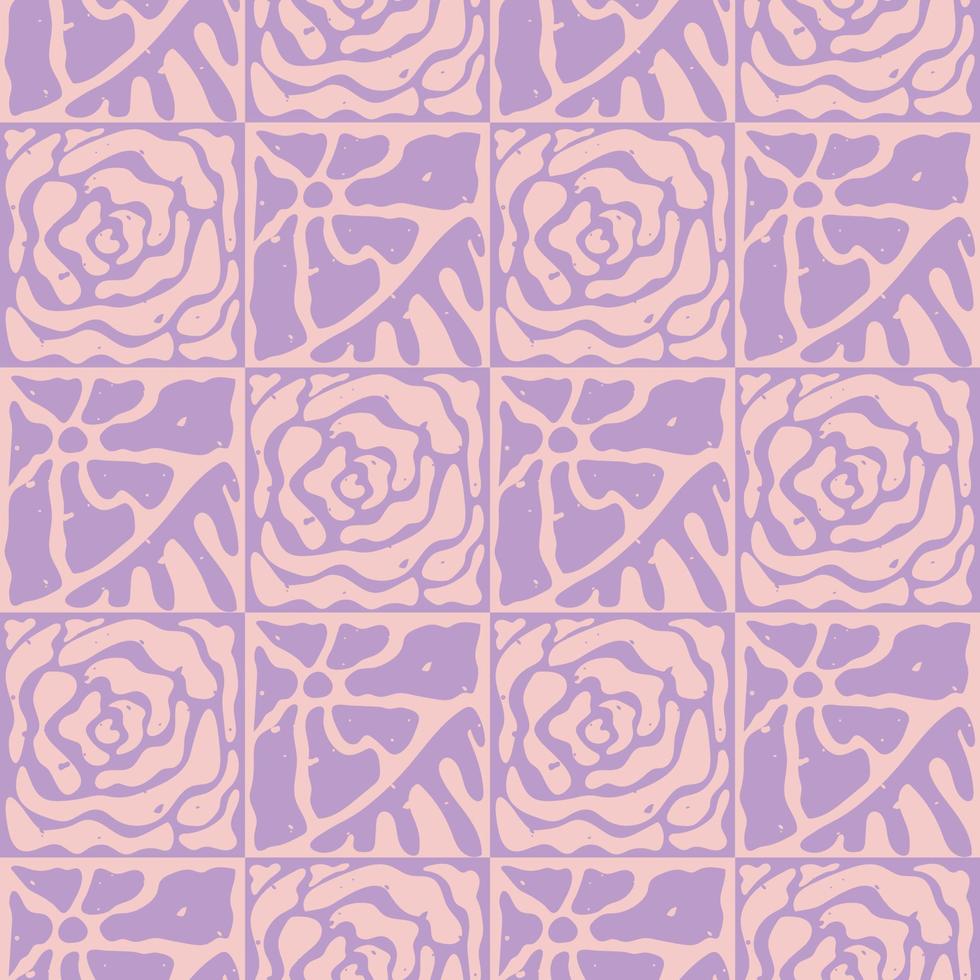 Groovy pattern with abstract rose flowers. Modern checkerboard seamless. vector