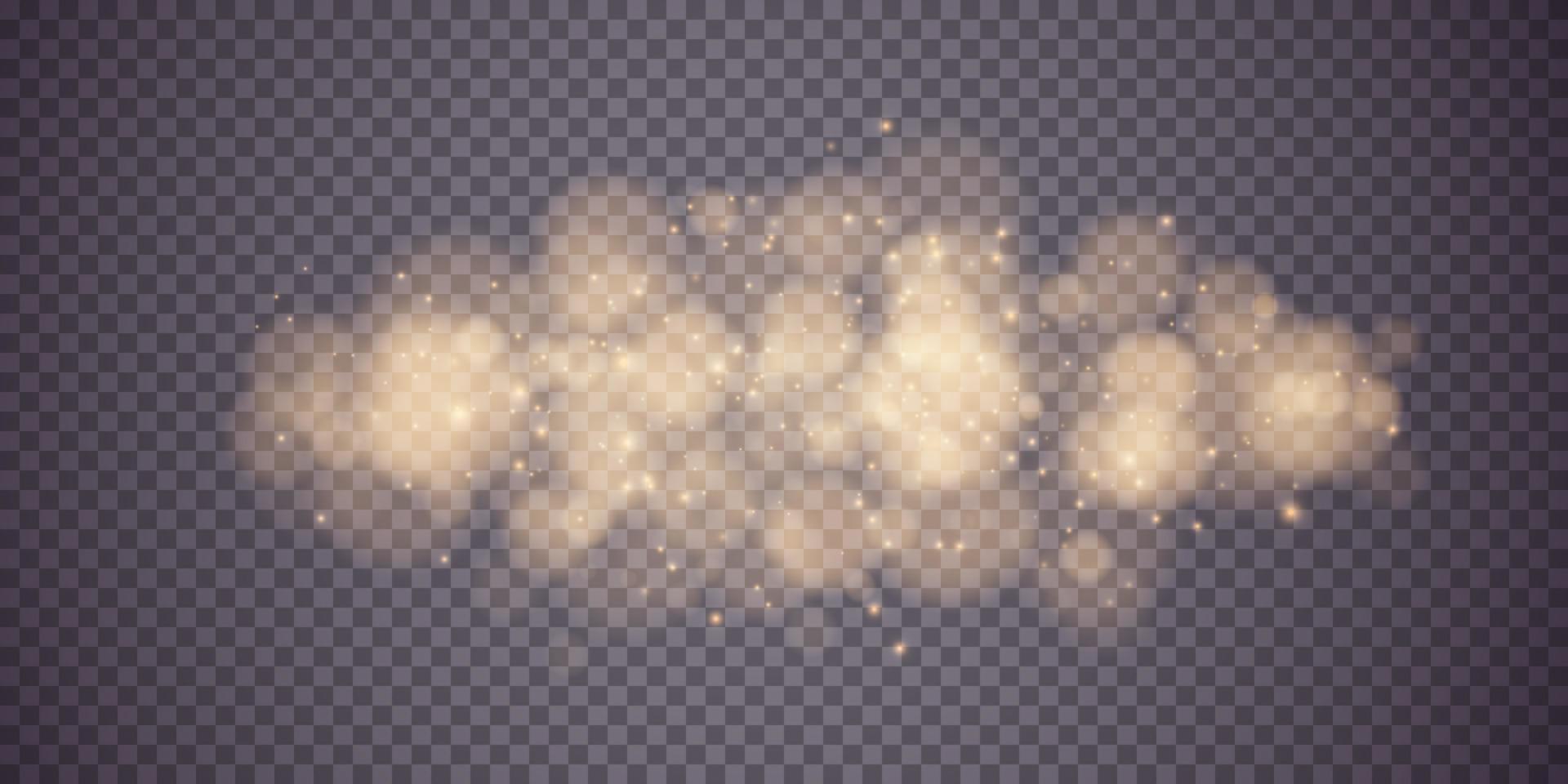 Golden bokeh lights with glowing particles isolated. vector