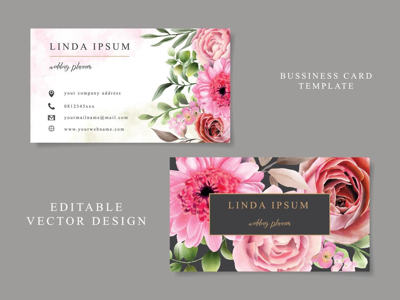 floral watercolor bussiness card template vector