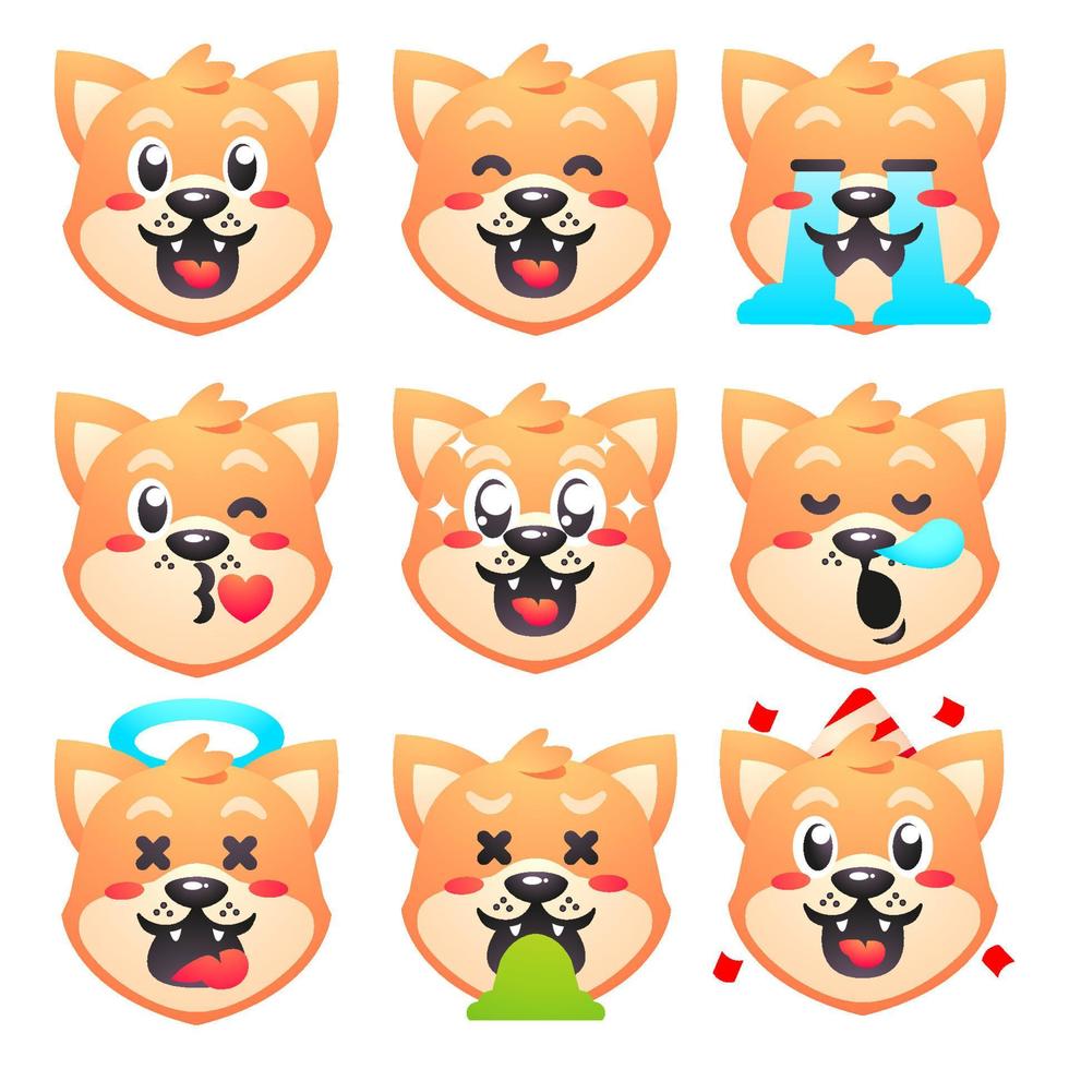 cute shiba inu icon sticker set vector
