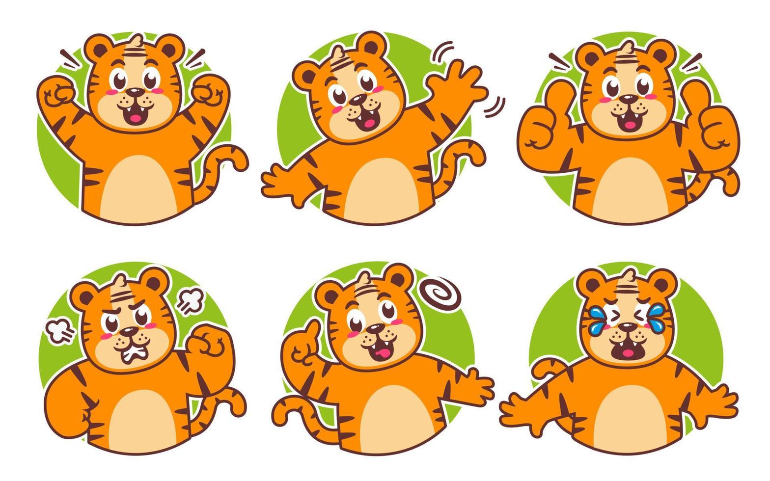 cute tiger sticker set vector