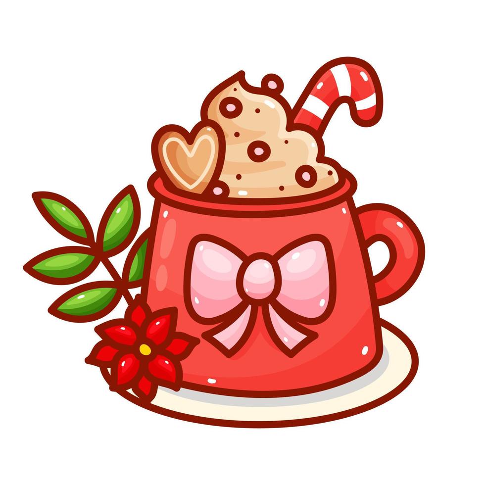 Hot chocolate mug, decorated with Christmas vector