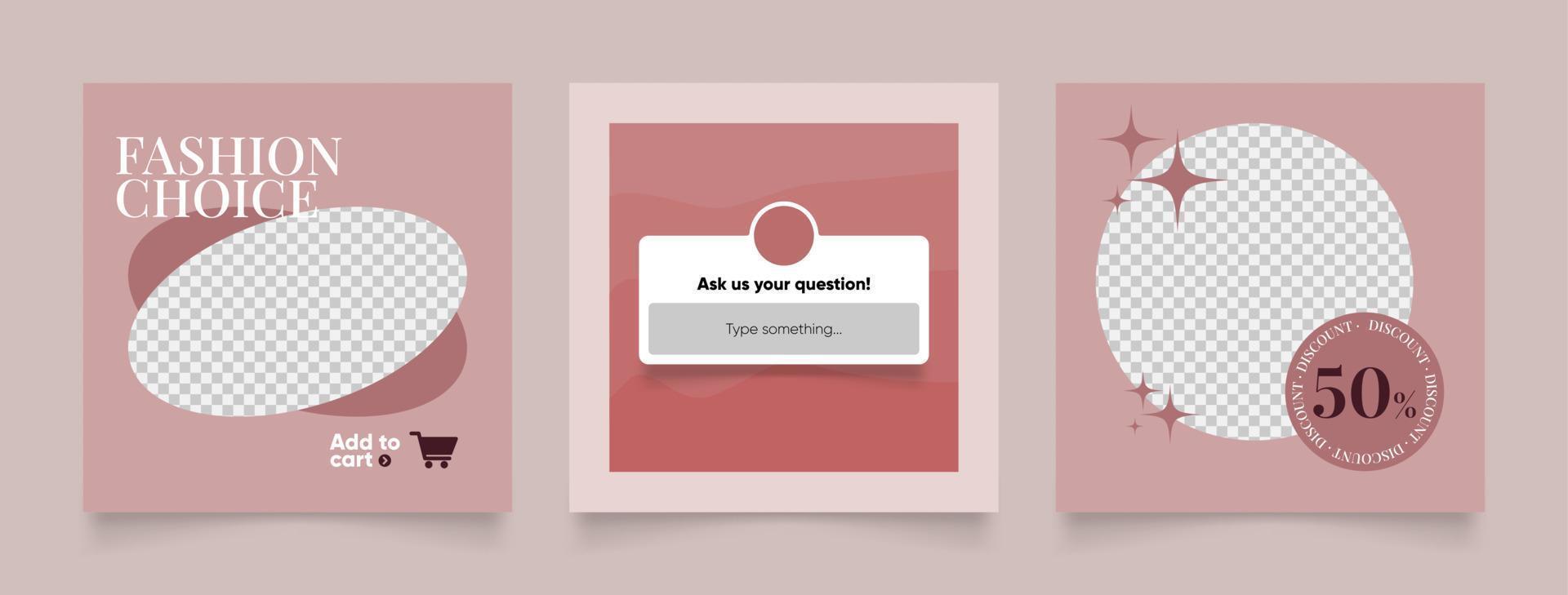social media template banner fashion sale promotion in red brown color vector