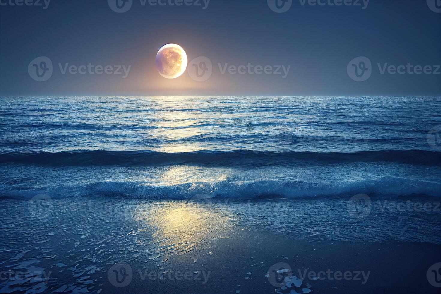 ilustración mágico Luna subir en el Oceano hecho con generativo ai foto