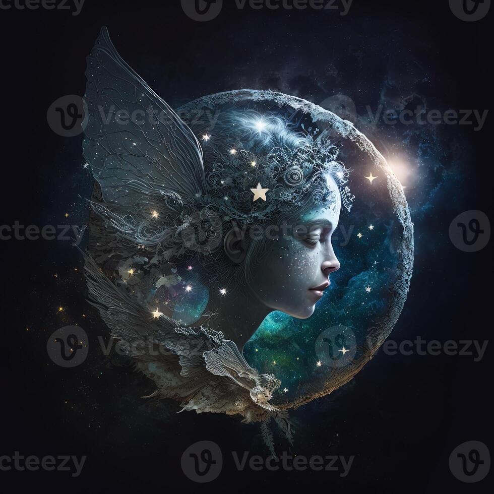 illustration moon fairy between stars made with photo