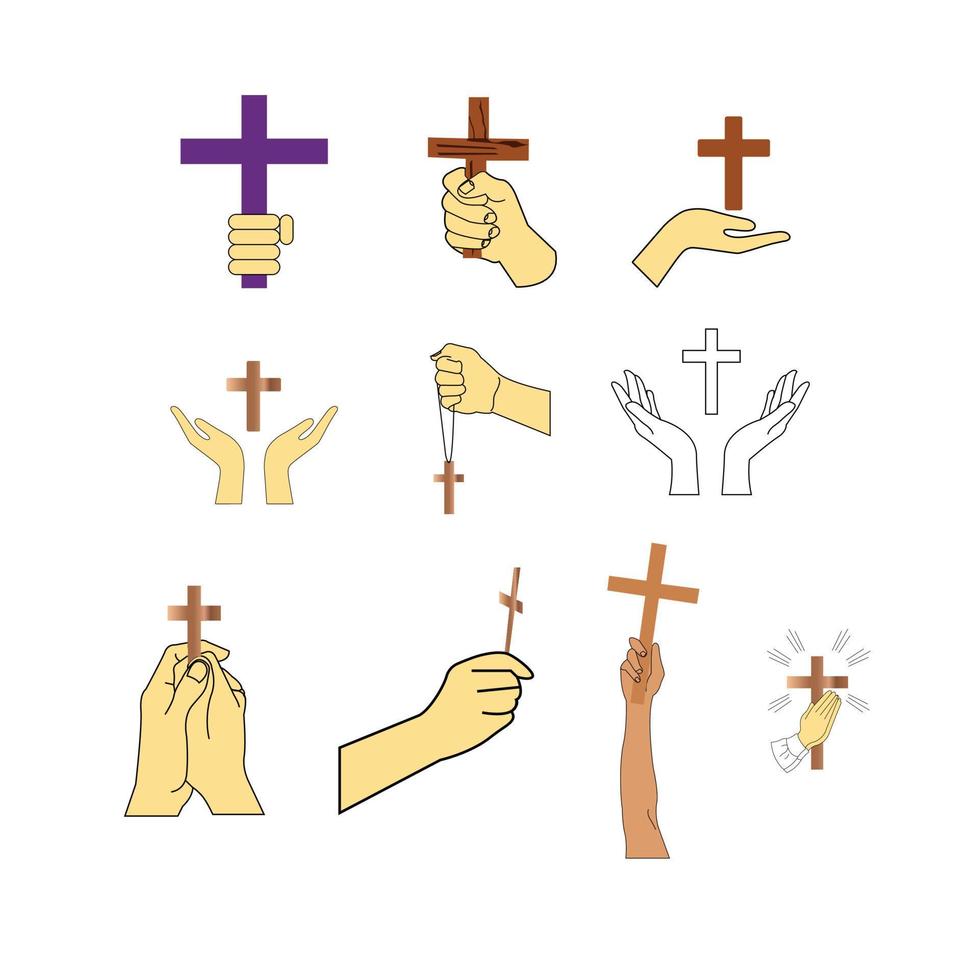 set of hands holding crosses icons isolated on white background vector